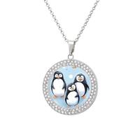 KWQDOZF Collier imprimé pingouins mignons, délicat pendentif en faux diamant