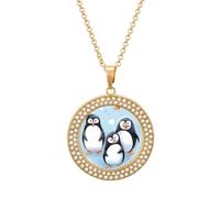 KWQDOZF Collier imprimé pingouins mignons, délicat pendentif en faux diamant