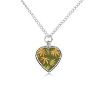 KWQDOZF Collier pour cendres d'animaux de compagnie avec pendentif en forme de cœur et feuille de cannabis hawaïenne, mini étui, bijoux de crémation pour chien et chat, souvenir