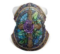 KWQDOZF Croix avec rose violette et feuilles cache-cou masque facial couverture visage cagoule bandana couvre-chef pour hommes femmes