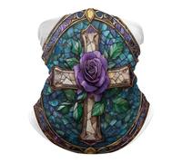 KWQDOZF Croix avec rose violette et feuilles cache-cou masque facial couverture visage cagoule bandana couvre-chef pour hommes femmes