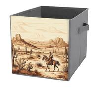 KWQDOZF Cubes de rangement pliables avec poignées, motif cactus du désert occidental, pour ranger vêtements et livres, paniers de rangement pour étagères et placards.