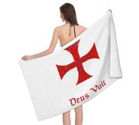 KWQDOZF Deus Vult Crusader Templar Cross Serviette de Plage surdimensionnée Douce et absorbante 81,3 x 132,1 cm