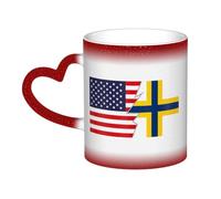 KWQDOZF Drapeau suédois et Amérique Tasse en céramique sensible à la chaleur changeant de couleur Tasse isolée Tasses de voyage uniques fantaisie Tasses pour la maison 11 OZ