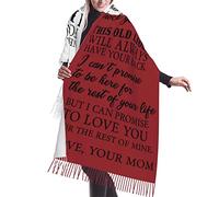 KWQDOZF Écharpe/châle en soie pashmina à pompons, rouge et blanc, pour mon fils. N'oublie jamais que je t'aime.