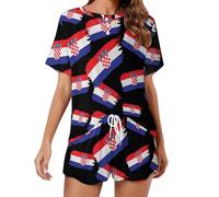 KWQDOZF Ensemble de Pyjama à Boutons pour Femme, Motif Drapeau de la Croatie, Manches Courtes, Doux et Confortable, 2 pièces