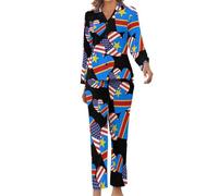 KWQDOZF Ensemble Pyjama 2 pièces pour Femme, Motif Drapeau du Congo, cœur, États-Unis, Manches Longues, boutonné, vêtements de détente