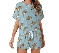 KWQDOZF Ensemble Pyjama Femme à imprimé Truite, Haut à Manches Courtes, vêtement de Nuit et d'intérieur pour l'été à la Maison