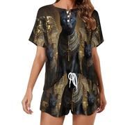 KWQDOZF Ensemble Pyjama Femme Style Pharaon des Pyramides de l'Égypte Antique, Haut à Manches Courtes, vêtement de Nuit et d'intérieur idéal pour l'été à la Maison