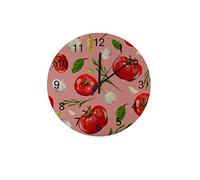 KWQDOZF Horloge Murale Ronde en Bois avec tomates, roquette, Basilic, ail, pour Chambre à Coucher, silencieuse, à Piles, 30 cm