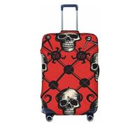 KWQDOZF Housse de Protection élastique pour Valise de Voyage, Motif crâne, os, Mort, Treillis, Rouge, Amusant, pour Valise de 19 à 32 Pouces