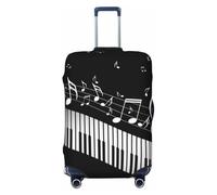 KWQDOZF Housse de Valise Noire à Motif Touches de Piano Blanches et Notes de Musique, Lavable et protectrice, en Fibres élastiques Haute résistance, Compatible avec Les Grandes valises.