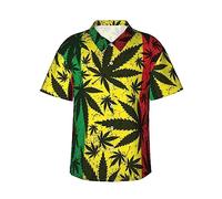 KWQDOZF Jamaïque Reggae RastaLeaf Weed Chemise hawaïenne pour Hommes Chemises de Plage Tropicales à Manches Courtes Bouton Hauts Chemise