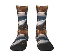 KWQDOZF Lot de 3 chaussettes mi-mollet Christmas Village House pour tous : confortables, élastiques, s'adaptent à une longueur de 36 à 45 pieds