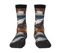 KWQDOZF Lot de 3 chaussettes mi-mollet Christmas Village House pour tous : confortables, élastiques, s'adaptent à une longueur de 36 à 45 pieds
