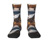 KWQDOZF Lot de 3 chaussettes mi-mollet Christmas Village House pour tous : confortables, élastiques, s'adaptent à une longueur de 36 à 45 pieds