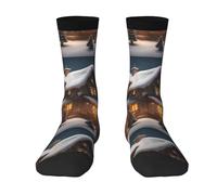 KWQDOZF Lot de 3 chaussettes mi-mollet Christmas Village House pour tous : confortables, élastiques, s'adaptent à une longueur de 36 à 45 pieds