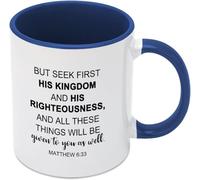 KWQDOZF Mais cherchez d'abord son royaume et sa justice. Mug à café original en céramique imprimée recto verso, 325 ml (11 oz), idéal comme cadeau pour maman, papa, un ami, une épouse ou un mari.