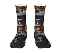 KWQDOZF Maison de village de Noël 4 chaussettes mi-mollet pour tous : confortables, élastiques, s'adaptent à une longueur de 36 à 45 pieds
