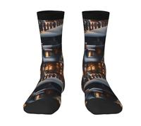 KWQDOZF Maison de village de Noël 4 chaussettes mi-mollet pour tous : confortables, élastiques, s'adaptent à une longueur de 36 à 45 pieds