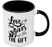 KWQDOZF Mug à café fantaisie « Aimez celui qui offre plus que le cadeau » en céramique imprimée recto verso, 325 ml (11 oz), idéal pour maman, papa, un ami, une épouse ou un mari.