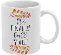 KWQDOZF Mug « C’est enfin l’automne ! » Mug fantaisie en céramique imprimé recto verso, idéal pour le thé ou le lait. Avec anse. Cadeau parfait pour femmes et hommes (325 ml).