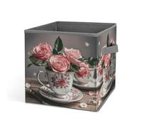 KWQDOZF Panier de rangement pliable et durable, avec poignées, idéal pour ranger des tasses à thé et des roses, style shabby chic.