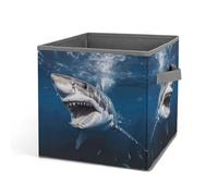 KWQDOZF Panier de rangement pliable et durable en tissu avec motif de requin blanc et poignée pour placard, buanderie