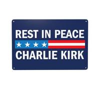 KWQDOZF Panneau commémoratif « Repose en paix » Charlie Kirk Yard, hommage 2025, panneau en étain, 20 x 30 cm, décoration murale