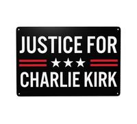 KWQDOZF Panneaux métalliques Justice For Charlie Kirk, hommage commémoratif à Charlie 1993-2025, 20 x 30 cm, décoration murale, décoration de jardin, d'intérieur et d'extérieur