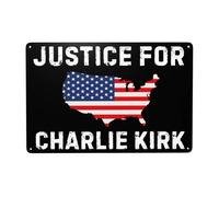 KWQDOZF Panneaux métalliques Justice For Charlie Kirk, hommage commémoratif à Charlie 1993-2025, 20 x 30 cm, décoration murale, décoration de jardin, d'intérieur et d'extérieur