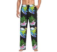 KWQDOZF Pantalon de pyjama homme noir à motif Tyrannosaure Rex, imprimé vif, en maille élastique