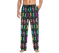 KWQDOZF Pantalon de pyjama noir pour homme avec squelettes de dessin animé amusants, pantalon de nuit élé pour homme, coupe droite
