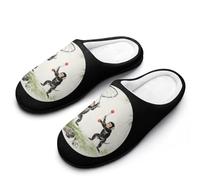 KWQDOZF Pantoufles en coton pour femmes, motif deux babouins joueurs, semelle en caoutchouc antidérapante, idéales pour l'hiver et le