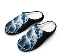 KWQDOZF Pantoufles en coton pour femmes, motif ours polaire 3D et clair de lune, semelle en caoutchouc antidérapante, chaussures d'in