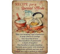 KWQDOZF Plaque de pâtisserie vintage « Recette pour une maman spéciale » en métal, décoration murale pour la maison, la cuisine, le bureau, le club, le bar, la salle de sport, 20 x 30 cm