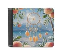 KWQDOZF Portefeuille à Deux Volets Peach Dream Catcher pour Femmes et Hommes, en Cuir PU Souple, Fin, avec Porte-Cartes de Visite et Poche Avant.