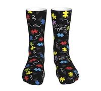 KWQDOZF Puzzle coloré Mois de sensibilisation à l'autisme-1 Mois de sensibilisation au syndrome de Down Chaussettes fantaisie Crew Chaussettes Robe Tube Bas Cadeaux Décor pour hommes femmes