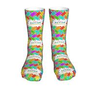 KWQDOZF Puzzle coloré Mois de sensibilisation à l'autisme-4 Mois de sensibilisation au syndrome de Down Chaussettes fantaisie Crew Chaussettes Robe Tube Bas Cadeaux Décor pour hommes femmes