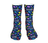 KWQDOZF Puzzle coloré Mois de sensibilisation à l'autisme-6 Mois de sensibilisation au syndrome de Down Chaussettes fantaisie Crew Chaussettes Robe Tube Bas Cadeaux Décor pour hommes femmes