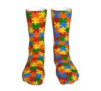 KWQDOZF Puzzle coloré Sensibilisation à l'autisme Mois de sensibilisation au syndrome de Down Chaussettes fantaisie Crew Chaussettes Robe Tube Bas Cadeaux Décor pour hommes femmes