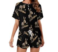 KWQDOZF Pyjama Âne avec Une Abeille pour Femme, Ensemble de vêtements de détente à Boutons, Manches Courtes, Doux et Confortable, 2 pièces