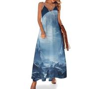 KWQDOZF Robe de Nuit pour Femme à Motifs de paysages Magnifiques, Longue et Douce sans Manches, Robe Maxi d'intérieur à col en V, Tailles S à 5XL