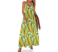 KWQDOZF Robe Longue Sexy à Bretelles Spaghetti et Coupe Ample pour Femme, Motif épi de maïs Frais