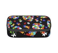 KWQDOZF Sac à stylos de Papeterie à Compartiment Durable de Grande capacité en Forme de cœur de pièces de Puzzle de Sensibilisation à l'Autisme, boîte à Crayons