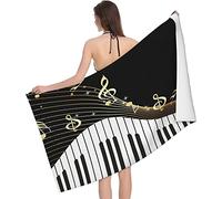 KWQDOZF Serviette de Plage en Microfibre très absorbante, Motif Clavier de Piano, Note de Musique, Couverture de Plage, Serviettes de Bain Douces, 80x130 CM