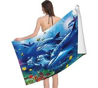 KWQDOZF Serviette de Plage imprimée Dauphin Corail Blue Sea World, Couverture de Plage en Microfibre très absorbante, Serviettes de Bain Douces 80x130 CM