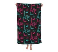 KWQDOZF Serviette de Plage - Serviette en Fibre de Polyester Ultra Douce avec imprimés éclatants et Design Polyvalent 32 x 52 Pouces - Tour de Paris I Love You