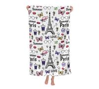 KWQDOZF Serviette de Plage - Serviette en Fibre de Polyester Ultra Douce avec imprimés éclatants et Design Polyvalent 32 x 52 Pouces - Summer Paris Tower Love