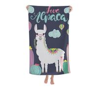 KWQDOZF Serviette de Plage - Serviette en Fibre de Polyester Ultra Douce avec imprimés vibrants et Design Polyvalent 32 x 52 Pouces - Love Alpaga